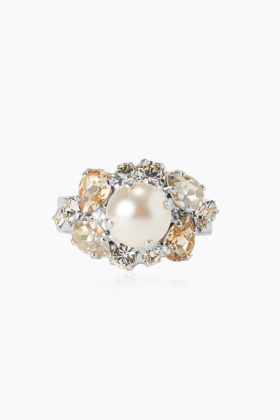 Molly Ring Rhodium, Pearl &Crystal