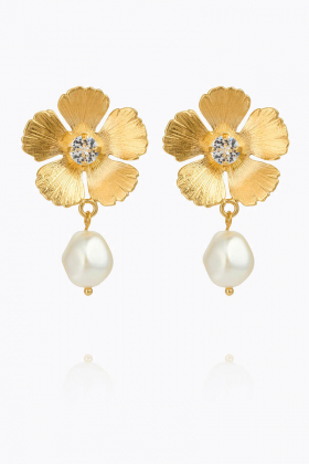 Mini Anemone pearl earrings, Gold & Crystal