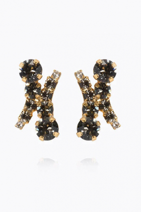 Halo Earrings Gold, Black Diamond & Crystal