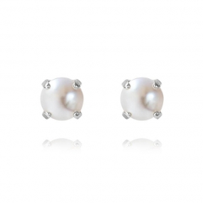 Classic Stud Earrings, Rhodium & Pearl