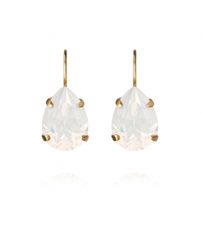 Mini Drop Clasp Earrings, Gold & White Opal