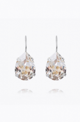 Mini Drop Clasp Earrings, Rhodium & Crystal