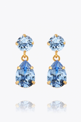 Mini Drop Earrings, Gold & Light Sapphire
