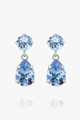 Mini Drop Earrings, Rhodium & Light Sapphire