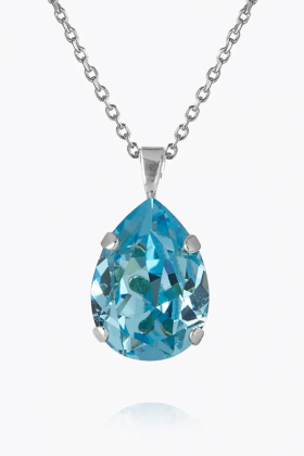 Mini Drop Necklace, Rhodium & Aquamarine