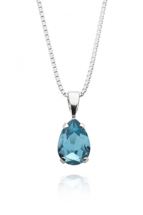 Petite Drop Necklace, Rhodium & Aquamarine
