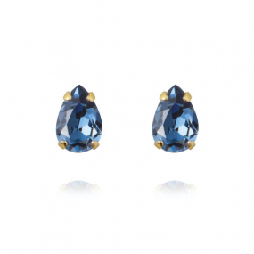 Petite Drop Stud Earrings, Gold & Denim Blue