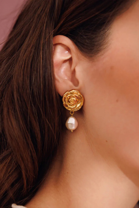 Rosita Pearl Earrings, Gold & Pearl