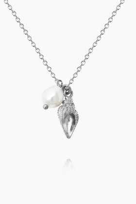 Shell Pearl Necklace, Rhodium