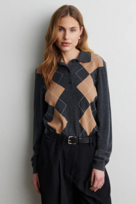 Shailene Knit Polo, Dark grey melange
