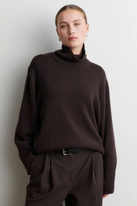 Alpha Knit T-Neck, Dark Brown Melange
