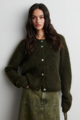 Andrea Knit Rib LS Cardigan, Black olive