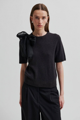Leara knit O-neck, Black Sand
