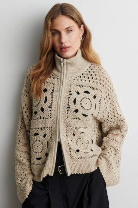 Crosette Knit Cardigan, Camel