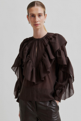 Fria Frill Blouse, Chocolate Plum