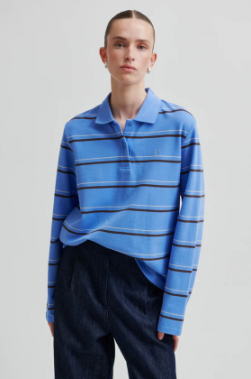 Lovella Striped Polo Tee, Cornflower Blue