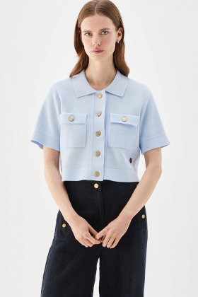 Valery cropped cotton jacket, Ice blue
