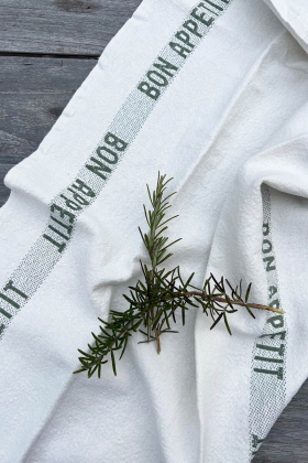 Tea Towel Bon Appetit, White & Kaki