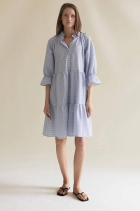 Ruffled dress, Checker blue
