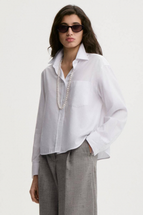 Audrey Cropped organic cotton shirt, White herringbon