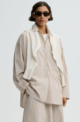 Derris organic cotton shirt, Old beige classic stripe