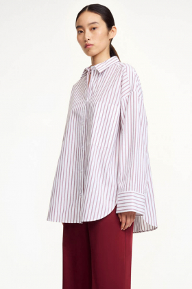 Derris organic cotton shirt, Cabernet stripe