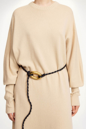 Ova Small Leather Belt, Black