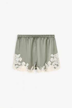 Eri satin shorts, Deep lichen green