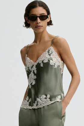 Madeleine satin top, Deep Lichen green