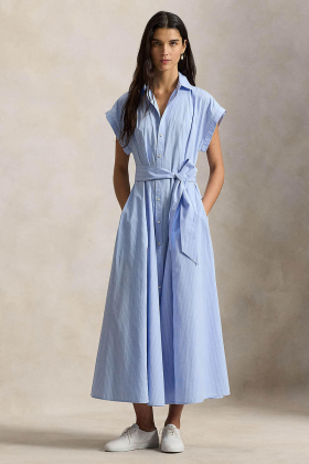 Woven-shirt dress-dresses, Blue multi stripe
