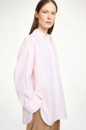 Derris Organic Cotton Shirt, Chalk Pink Stripe