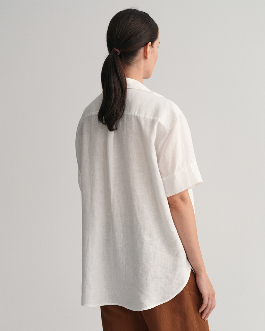 GANT | Rel pop over linen ss shirt, White | Skjortor & Blusar