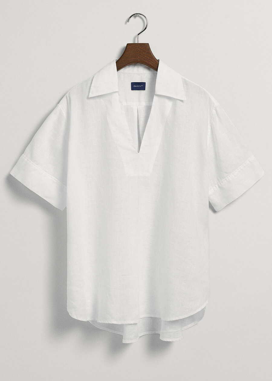 GANT | Rel pop over linen ss shirt, White | Skjortor & Blusar