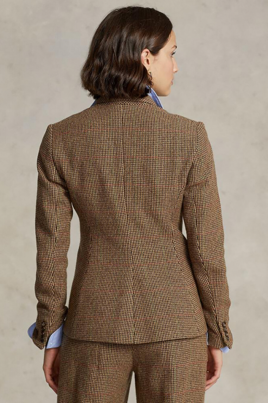 POLO RALPH LAUREN HoundstoothTrim Plaid Tweed Blazer, Brown