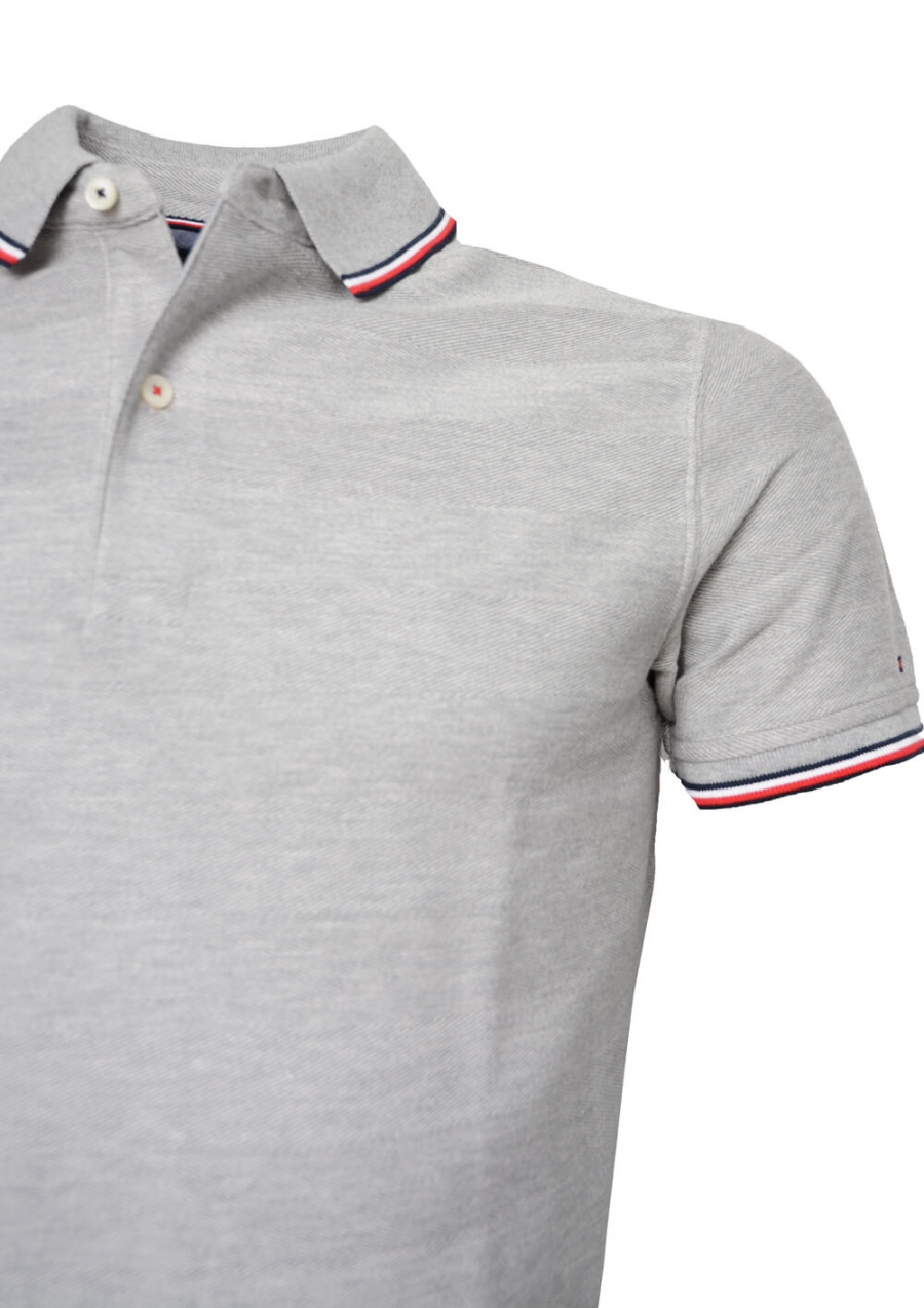 TOMMY HILFIGER HERR | Textured Tipped Twill Slim Polo, Cloud He TOMMY HILFIGER HERR | Textured Tipped Twill Slim Polo, Cloud He