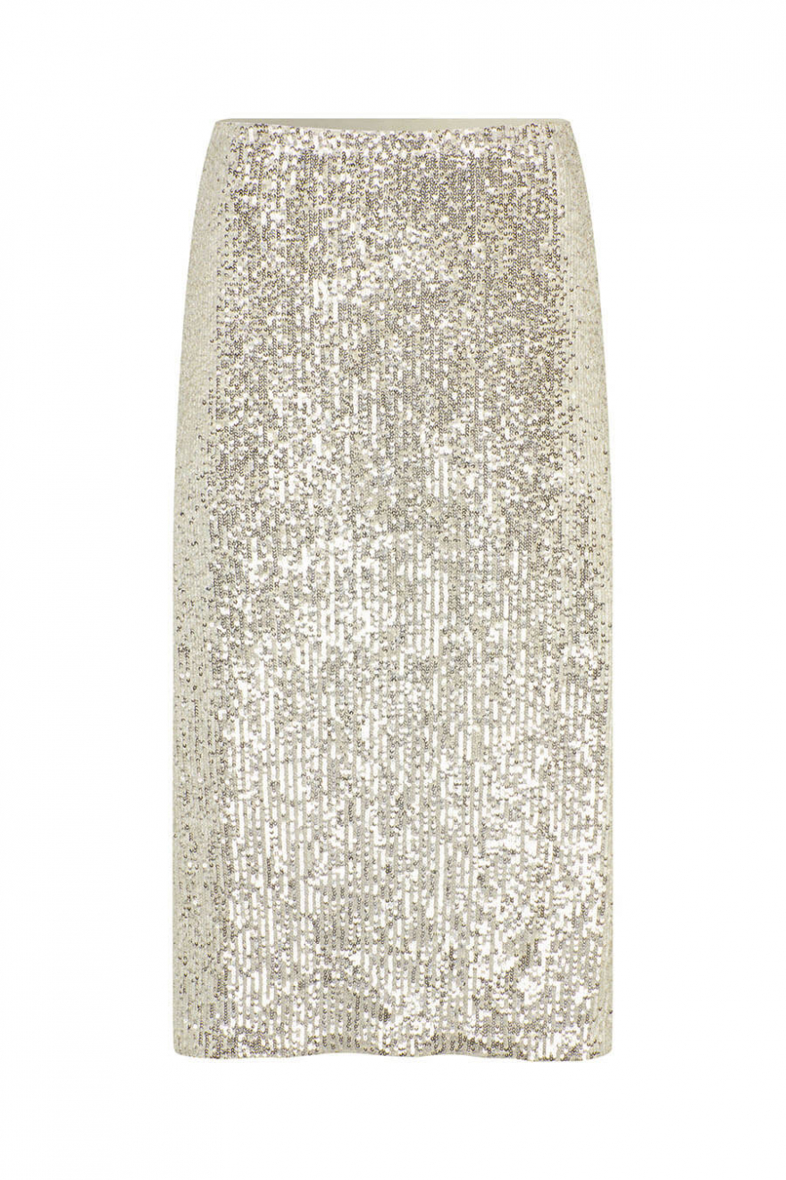 Slim Fit Silver Sequin Midi Skirt With Side Split, Whistles